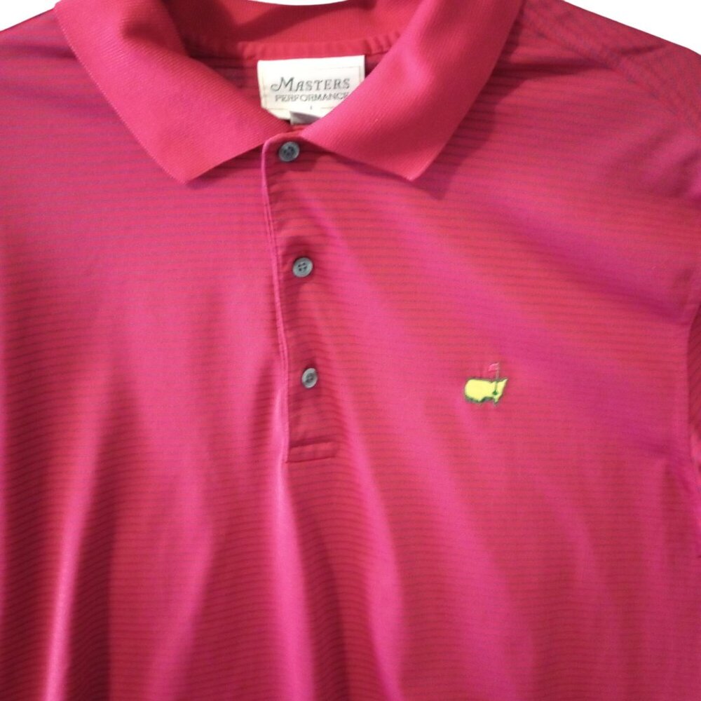 Masters Performance Red & Blue Striped Polo Shirt L Polyester Mens Short Sleeve